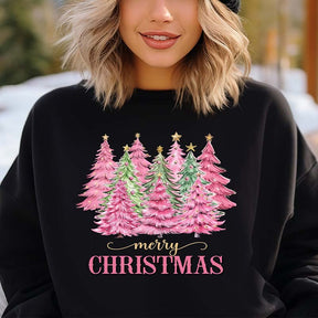 Pink Merry Christmas Trees Bright Sweatshirt