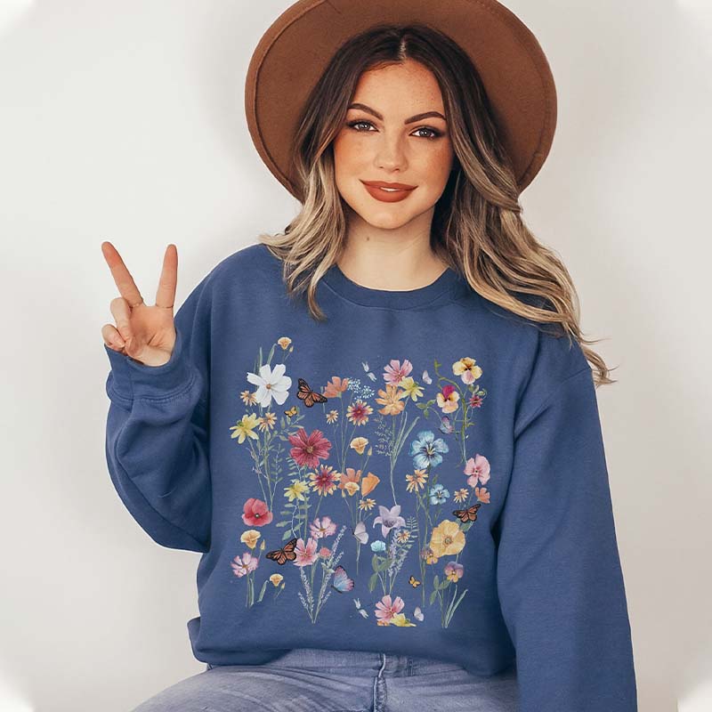 Vintage Pressed Wildflower Butterfly Sweatshirt