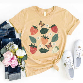 Wild Strawberries Summer Fruit Butterfly T-Shirt