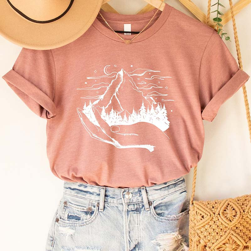 Women Adventurer Shirt Hand Drawn Mountain T-Shirt