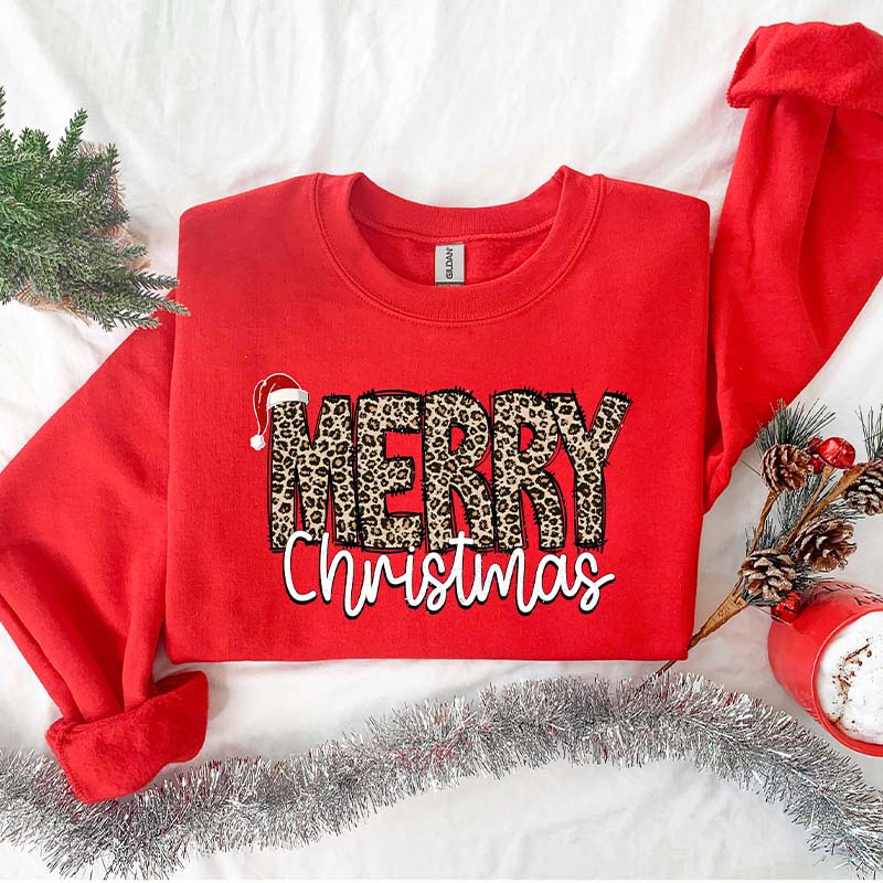 Leopard Printed Merry Christmas Sweatshirt