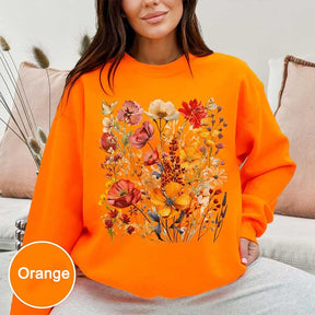 Red Orange Fall Autumn Wildflower Sweatshirt