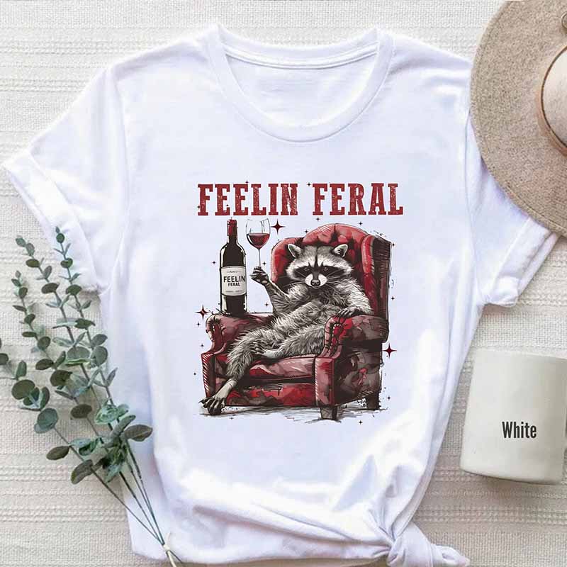 Funny Racoon Sarcastic Feelin Feral Quote T-Shirt