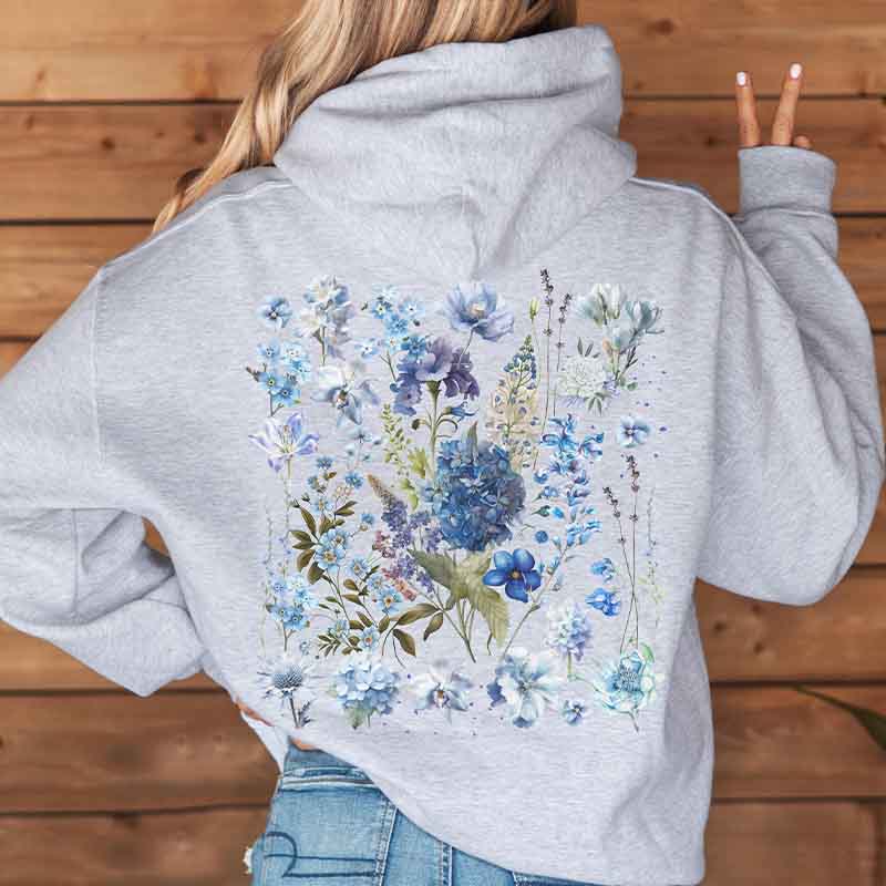 Blue Wildflowers Granola Girl Hoodie