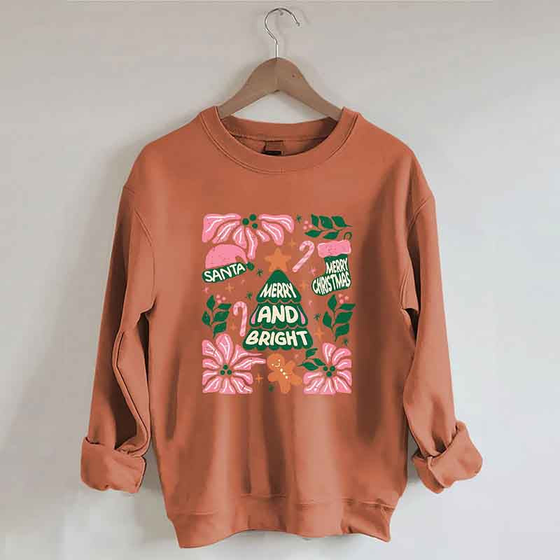 Merry And Bright Christmas Tree Flower Sweatshirt