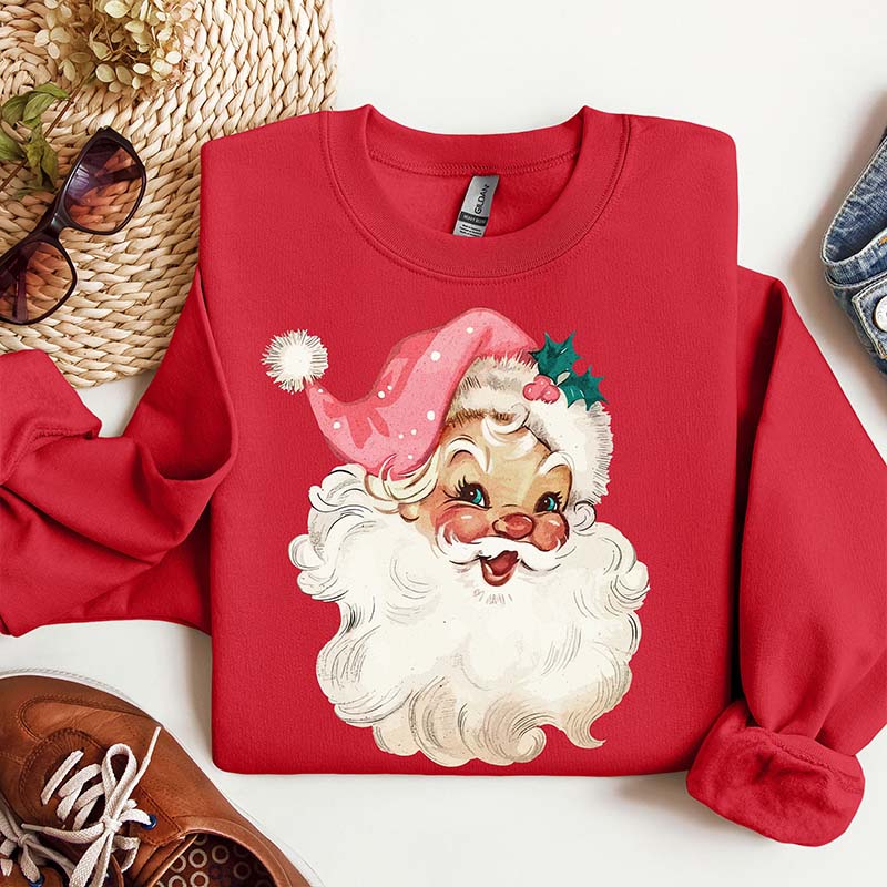 Pink Santa Retro Christmas Family Sweatshirt