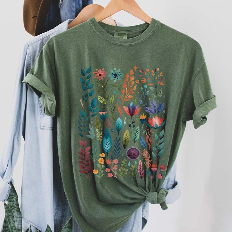 Boho Watercolor Folk Flowers T-Shirt