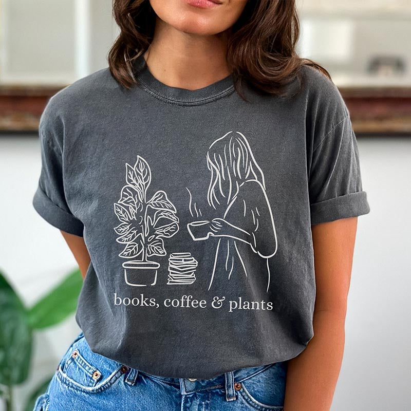 Books coffee And Plant Romantasy Reader T-Shirt