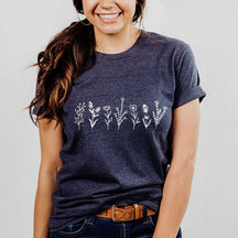 Simple Wildflower Drawing Botanical T-Shirt