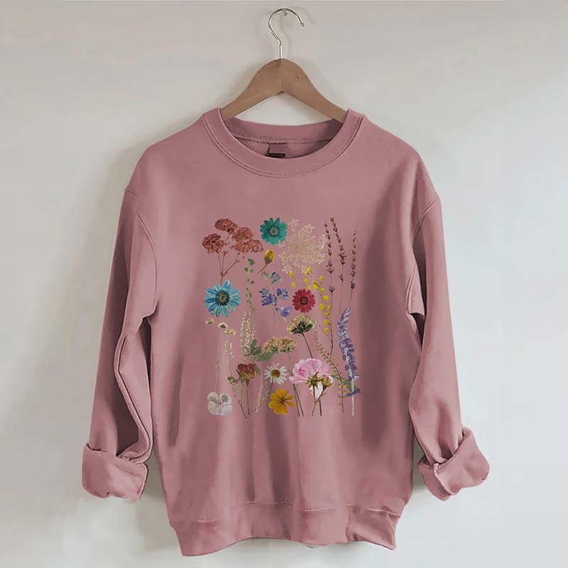 Vintage Colorful Pressed Pressed Flowers Sweatshirt