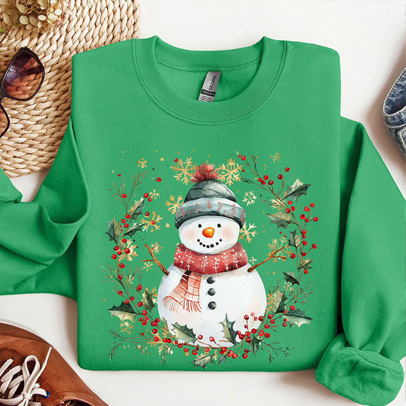 Snowman Wreath Christmas Botanical Sweatshirt