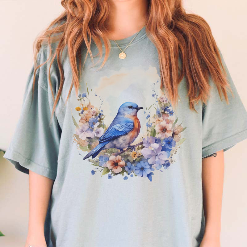 Watercolor Bluebird Wildflowers T-Shirt