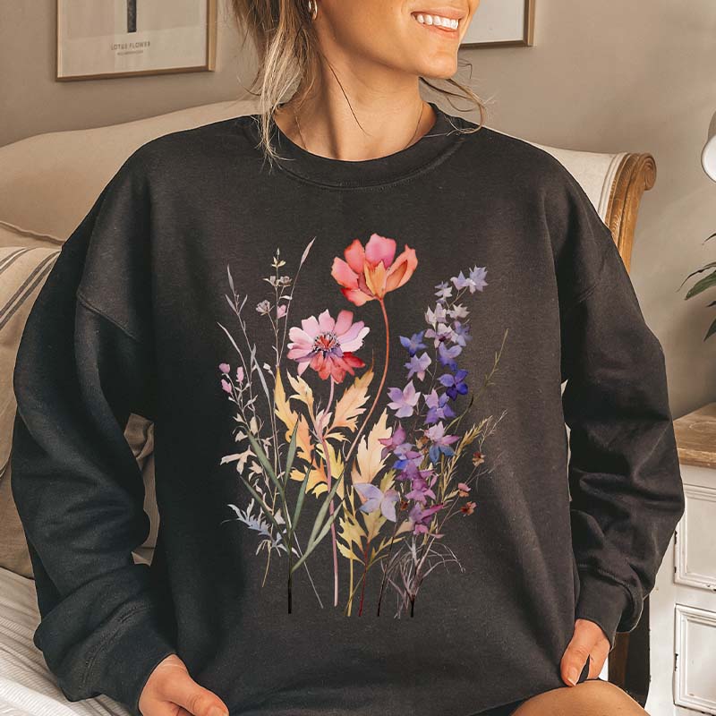 Boho Watercolor Pressed Flowers Sweatshirt