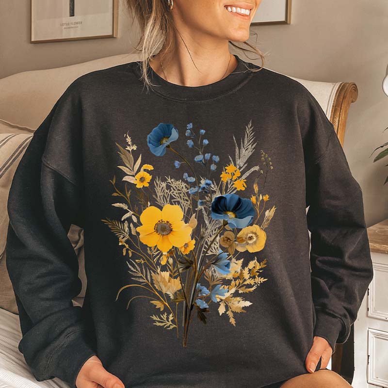 Blue Botanical Floral Flowers Sweatshirt