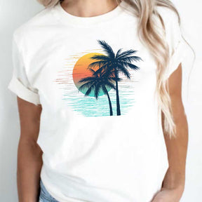 Retro Tropical Sunset Summer Palm Beach T-Shirt