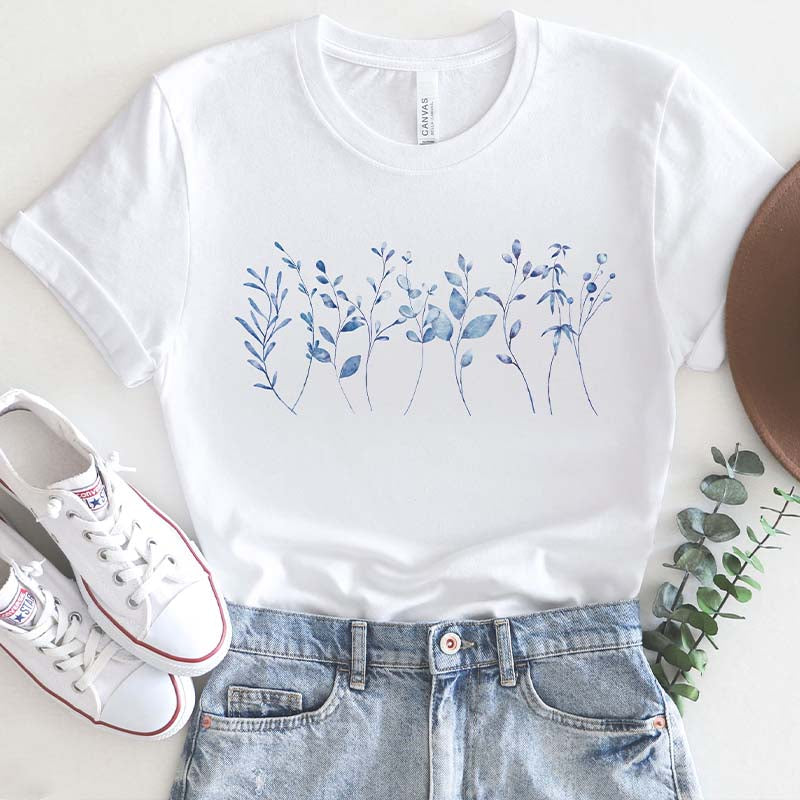 Blue Wild Flowers Minimalist T-Shirt