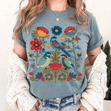 Summer Bird Lover Flower T-Shirt