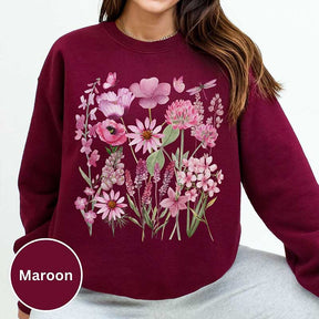 Pink Wildflower Garden Botanical Sweatshirt