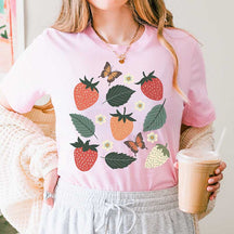 Wild Strawberries Summer Fruit Butterfly T-Shirt