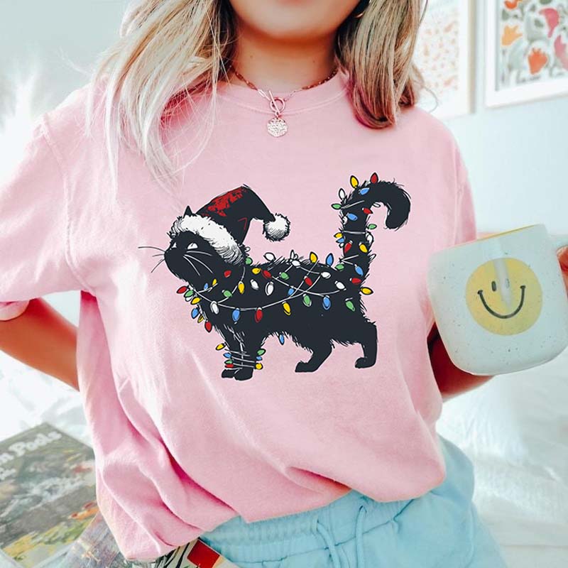 Cute Black Cat Christmas T-Shirt