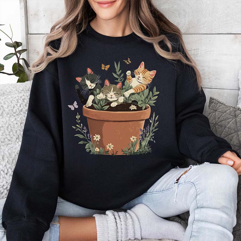 Vintage Cottagecore Cat Plant Sweatshirt