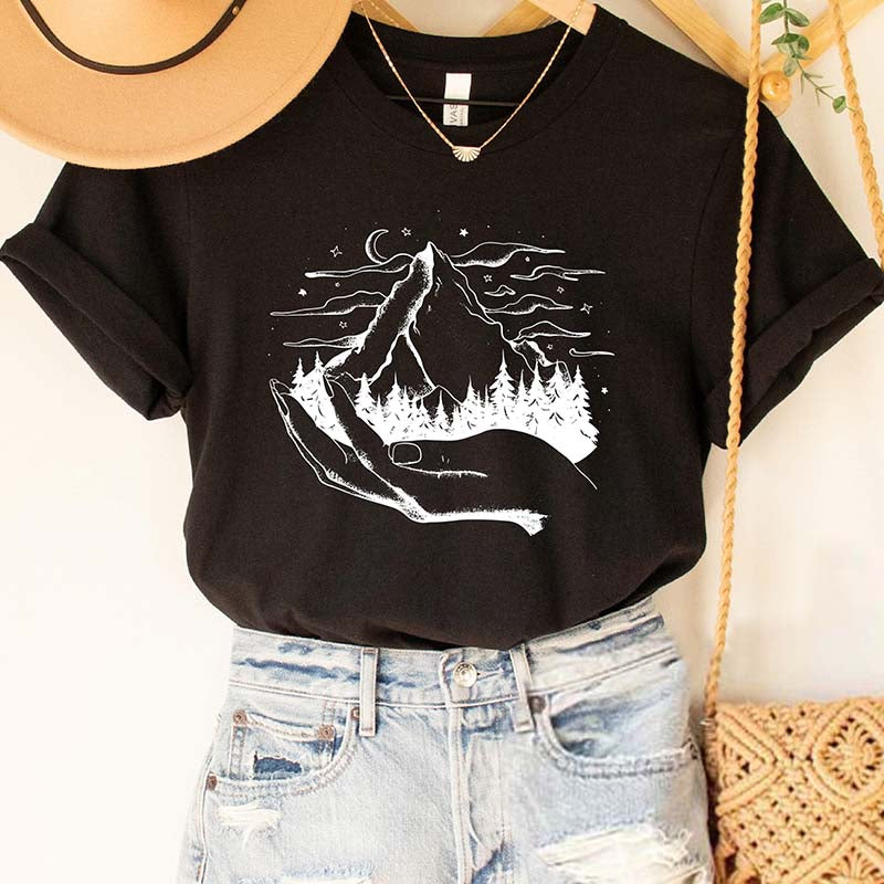 Women Adventurer Shirt Hand Drawn Mountain T-Shirt