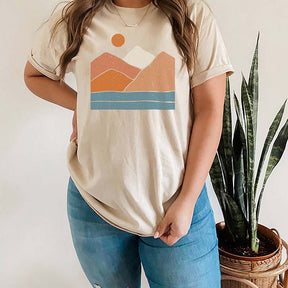 Boho Landscape Minimalist Mountain and Sun T-Shirt