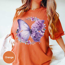 Purple Butterfly Floral Flower T-Shirt