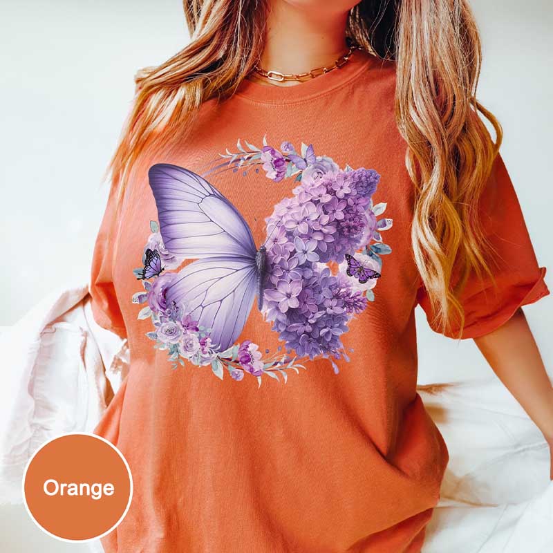 Purple Butterfly Floral Flower T-Shirt