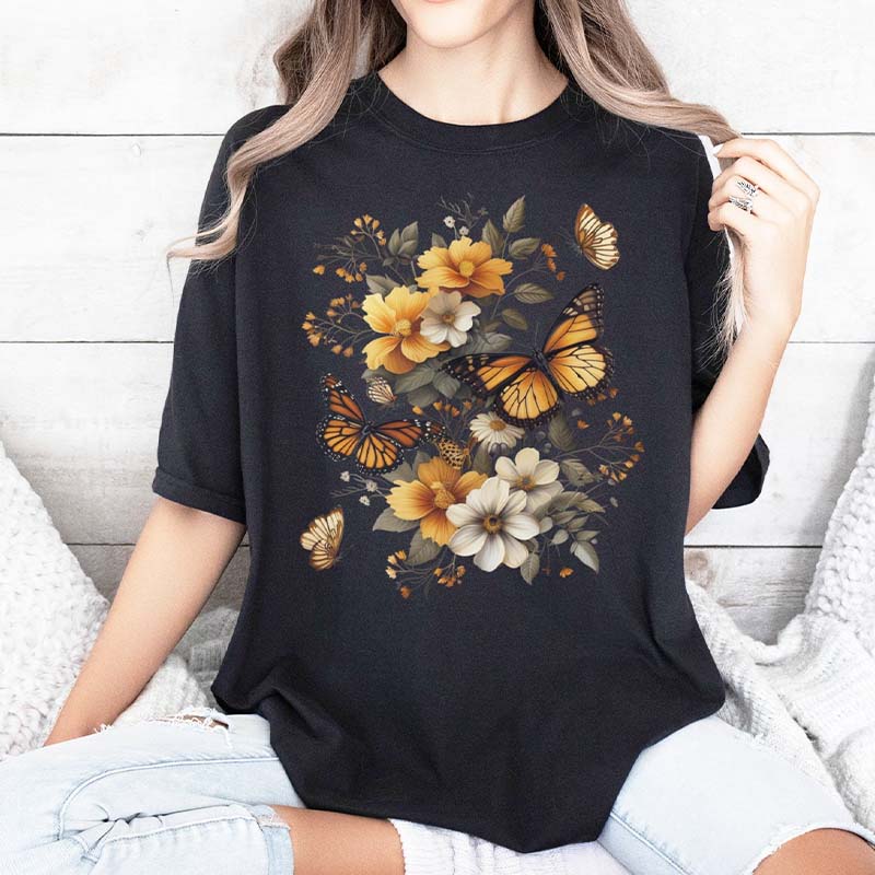 Monarch Butterfly Floral Nature Inspired T-Shirt