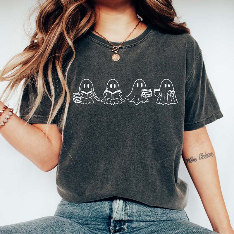 Spooky Season Cute Ghost Reading Books T-Shirt