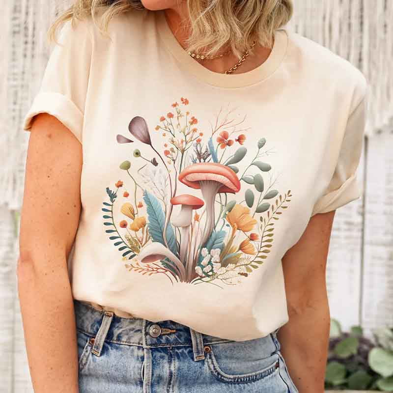 Mushroom Botanical Outdoors Nature Lover T-Shirt