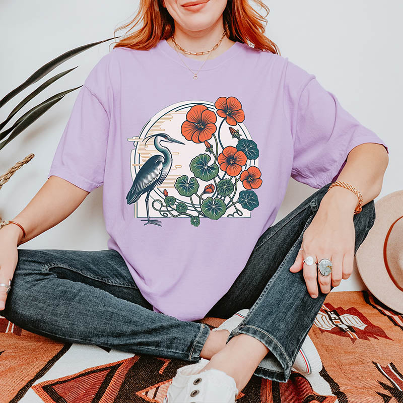 Retro Birdwatching Flowers Lover T-Shirt