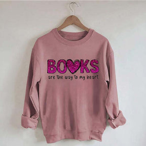 Printed Books the Way to Heart Faux Glitter Sweatshirt