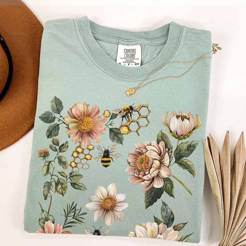 Bee Floral Graphic Botanical T-Shirt