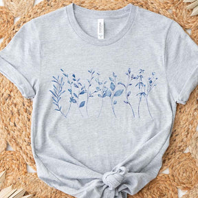 Blue Wild Flowers Minimalist T-Shirt