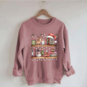 Christmas Bookshelf Book Lover Club Sweatshirt