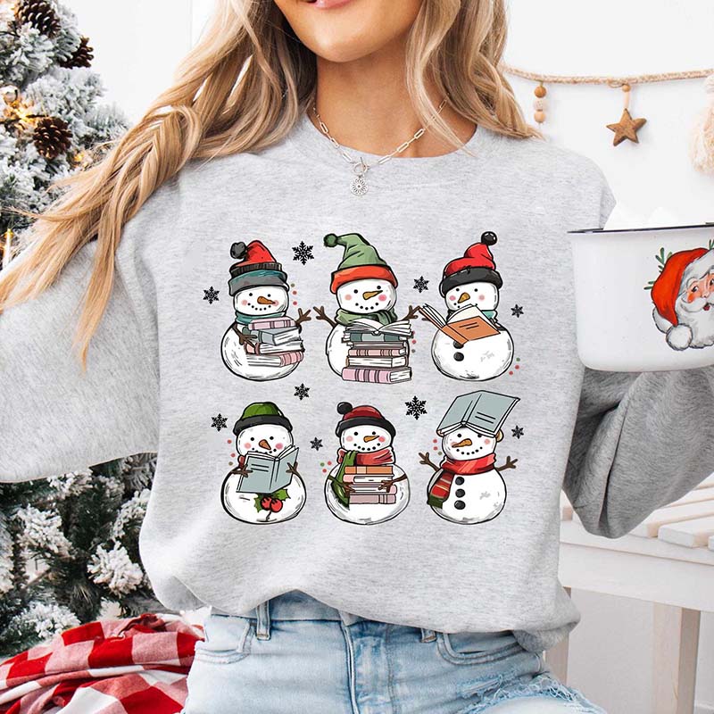 Bookish Christmas Snowman Reading Books Sweatshirt