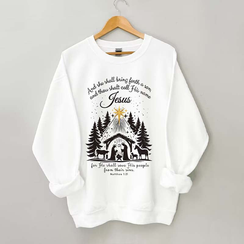 And She Shall Bring Forth A Son Jesus Christmas Sweatshirt