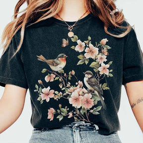 Whimsical Birds And Floral T-Shirt