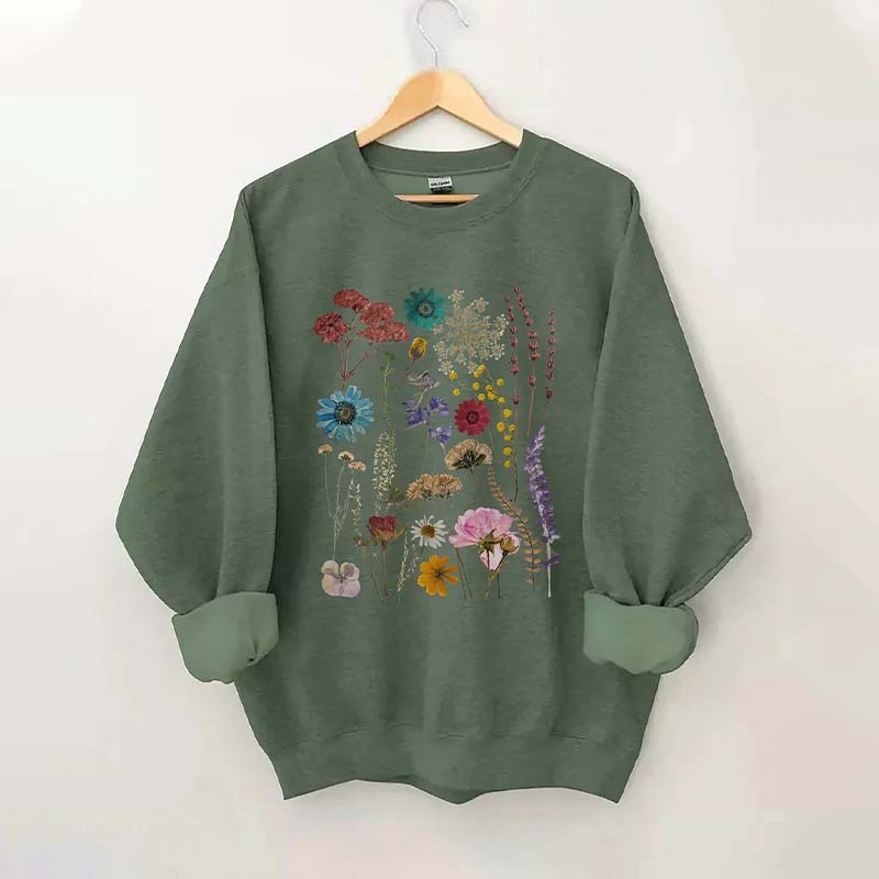 Vintage Colorful Pressed Pressed Flowers Sweatshirt