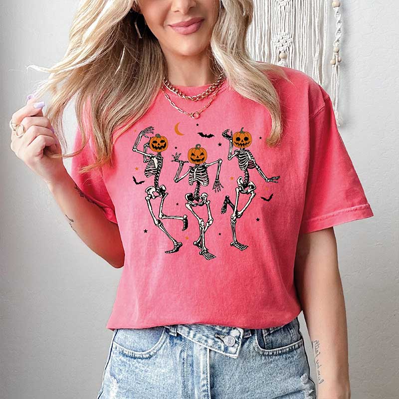 Dancing Skeleton Pumpkin Retro Halloween T-Shirt