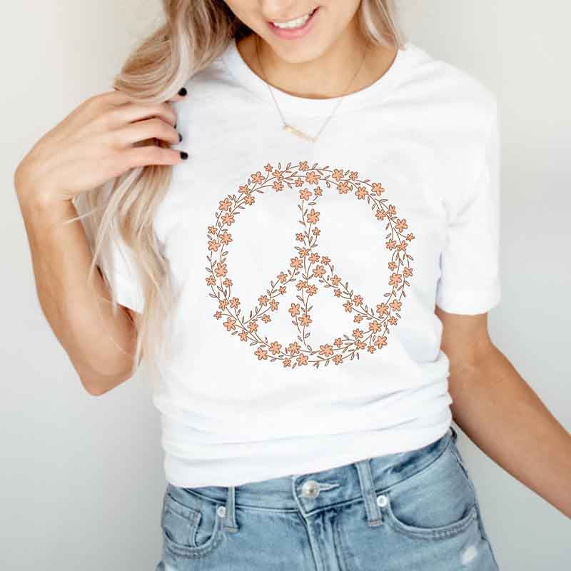 Peace Sign Symbol Wildflowers T-Shirt