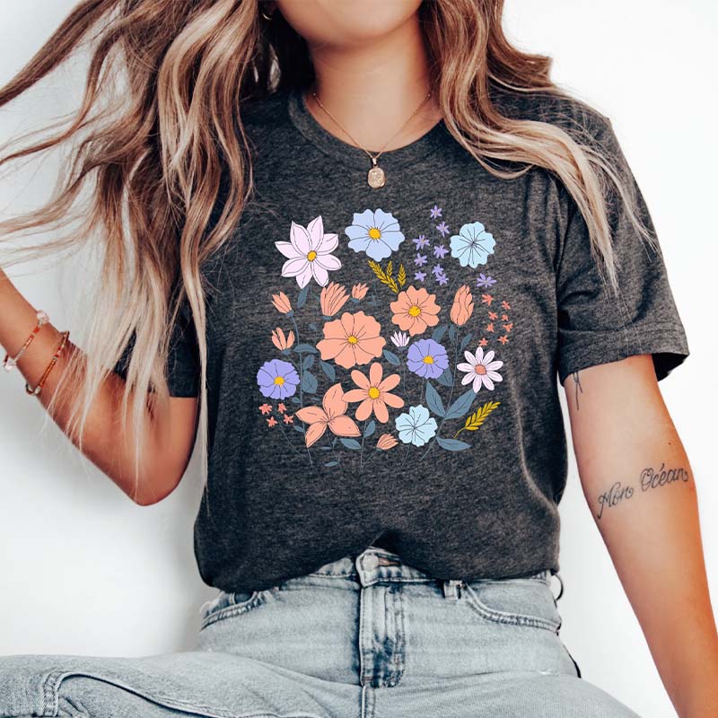 Boho Plant Lovers Pastel Flowers T-Shirt