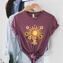 Bohemian Retro Sun Moon Mushroom Floral T-Shirt