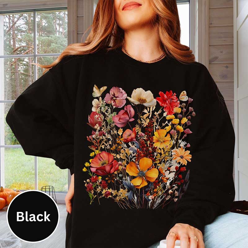 Red Orange Fall Autumn Wildflower Sweatshirt