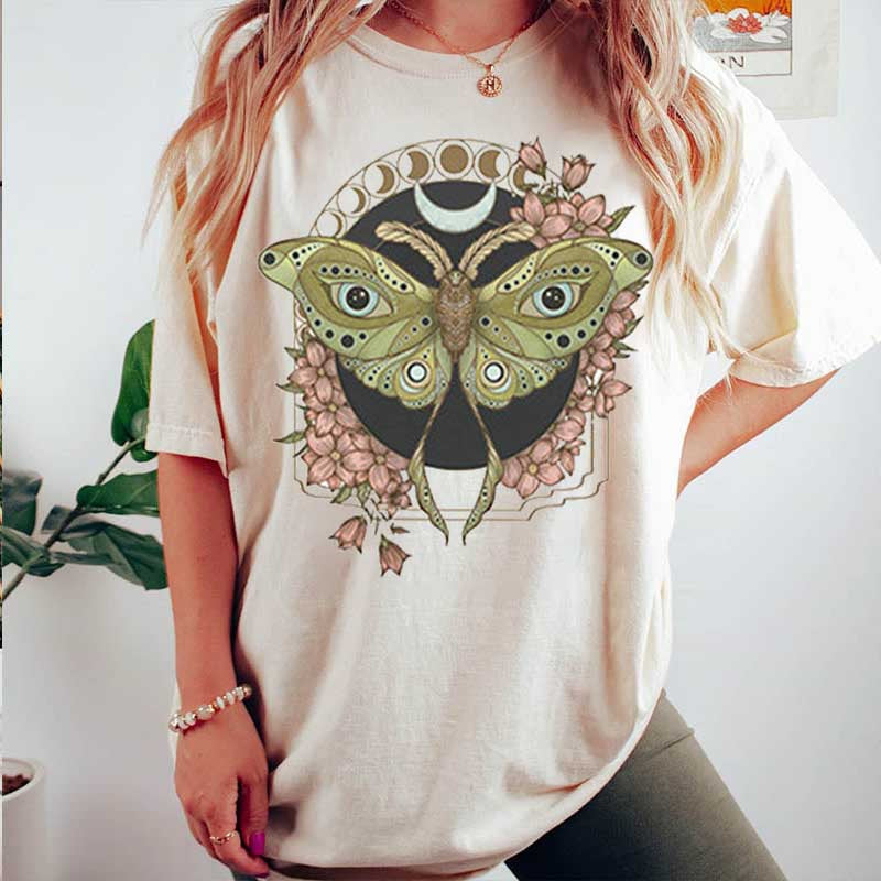 Mystical Luna Moth Wildflower Boho T-Shirt