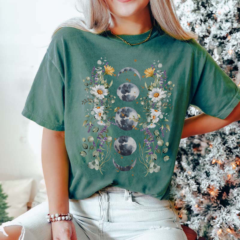 Floral Moon Phase Mystical Flower T-Shirt