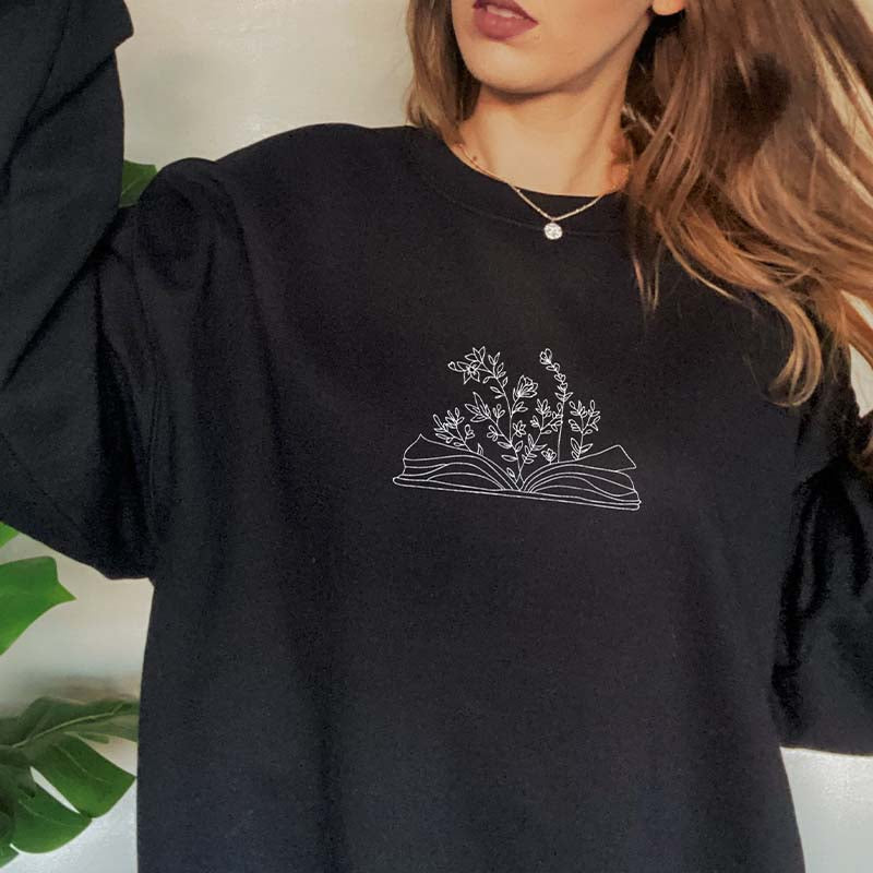 Minimalist Wildflower Book Sweatshirt