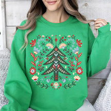 Classic Floral Christmas Tree Folk Art Sweatshirt